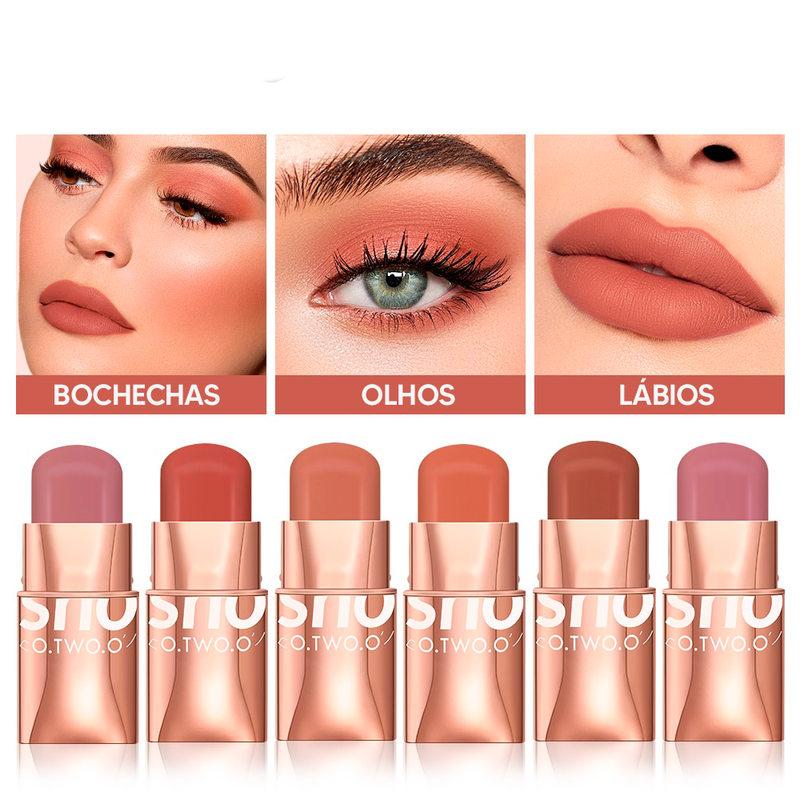 Batom Matte Lipstick 3 em 1 - Boca, Sombra e Blush